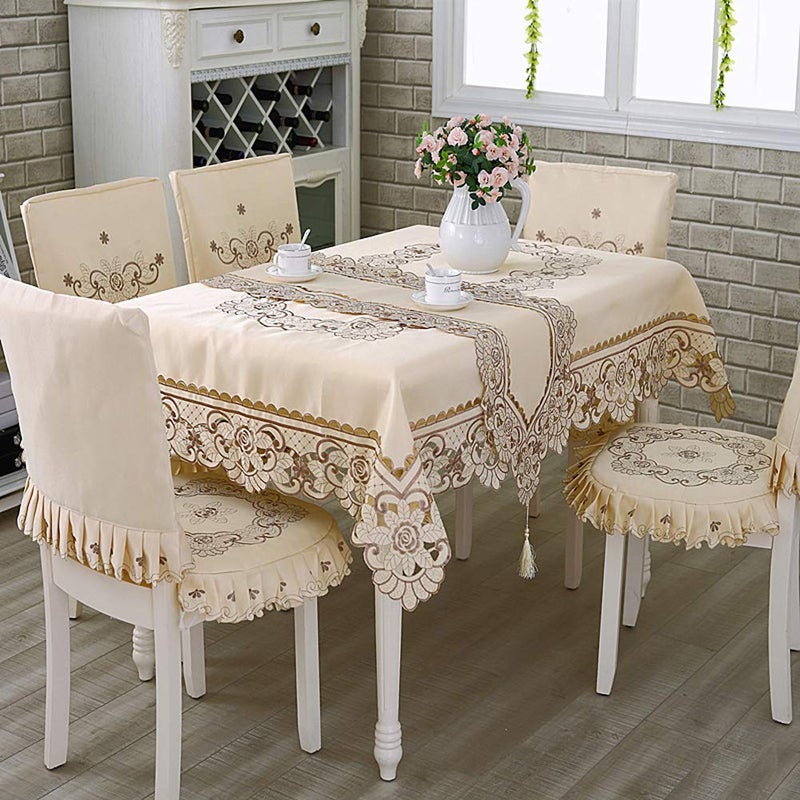 AMZALI Square Tablecloth - Stain Resistant Spillproof Flower Embroidered Lace Tablecloths Washable Table Cloth for Dining Room Kitchen Home Decor (Square, 57 X 57 inch) - Image 4